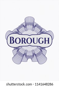 Blue rosette. Linear Illustration with text Borough inside