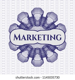 Blue rosette. Linear Illustration with text Marketing inside