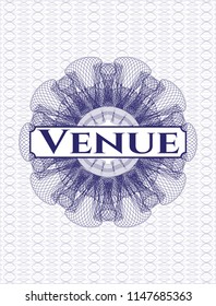 Blue rosette. Linear Illustration with text Venue inside