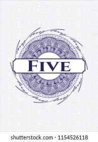 Blue rosette. Linear Illustration with text Five inside