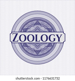 Blue rosette. Linear Illustration with text Zoology inside