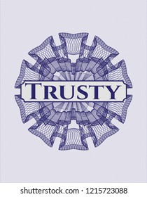 Blue rosette. Linear Illustration with text Trusty inside