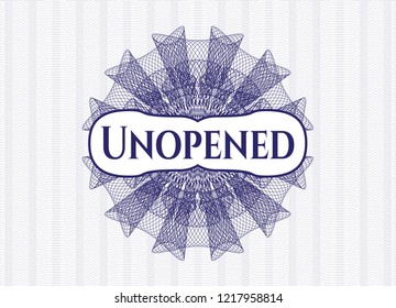 Blue rosette. Linear Illustration with text Unopened inside