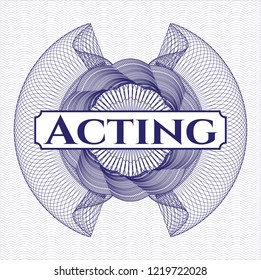Blue rosette. Linear Illustration with text Acting inside