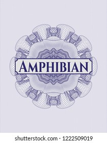 Blue rosette. Linear Illustration with text Amphibian inside