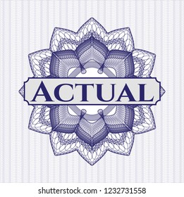 Blue rosette. Linear Illustration with text Actual inside