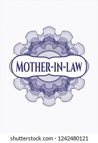 Blue rosette. Linear Illustration with text Mother-in-law inside