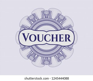 Blue rosette. Linear Illustration with text Voucher inside
