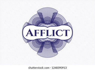 Blue rosette. Linear Illustration with text Afflict inside