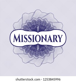 Blue rosette. Linear Illustration with text Missionary inside