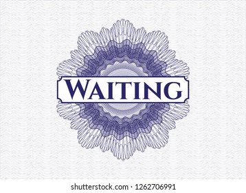 Blue rosette. Linear Illustration with text Waiting inside