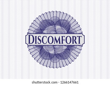 Blue rosette. Linear Illustration with text Discomfort inside