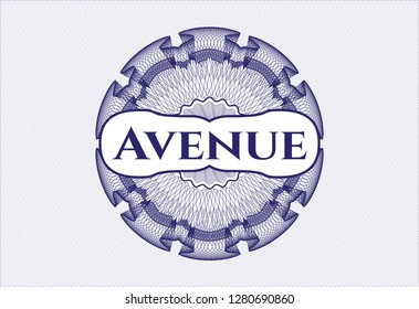 Blue rosette. Linear Illustration with text Avenue inside