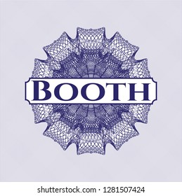 Blue rosette. Linear Illustration with text Booth inside