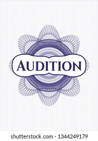 Blue rosette. Linear Illustration with text Audition inside