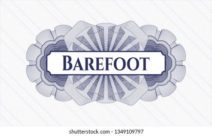 Blue rosette. Linear Illustration. with text Barefoot inside
