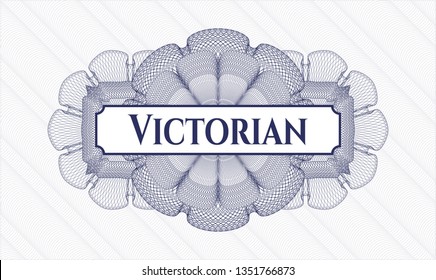 Blue rosette. Linear Illustration. with text Victorian inside