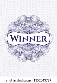 Blue rosette. Linear Illustration with text Winner inside