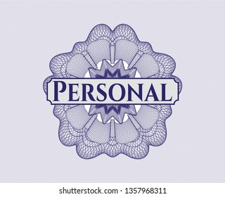 Blue rosette. Linear Illustration with text Personal inside