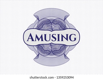 Blue rosette. Linear Illustration with text Amusing inside