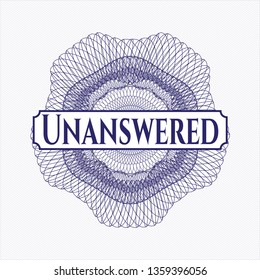 Blue rosette. Linear Illustration with text Unanswered inside