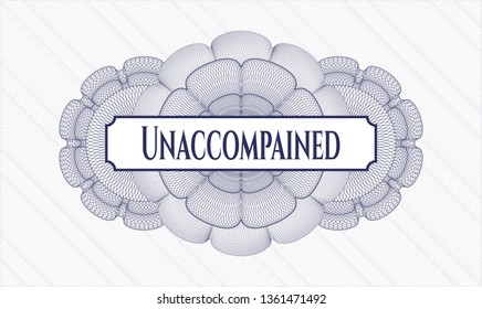 Blue rosette. Linear Illustration. with text Unaccompained inside