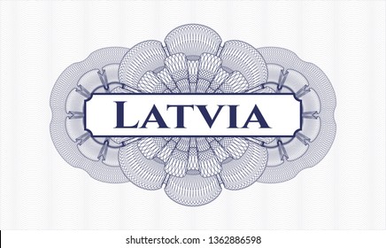 Blue rosette. Linear Illustration. with text Latvia inside