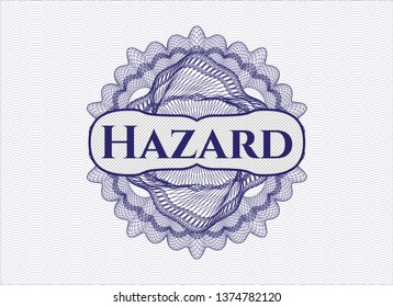 Blue rosette. Linear Illustration with text Hazard inside