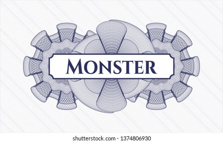 Blue rosette. Linear Illustration. with text Monster inside