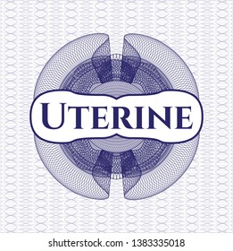 Blue rosette. Linear Illustration with text Uterine inside