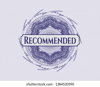 Blue rosette. Linear Illustration with text Recommended inside