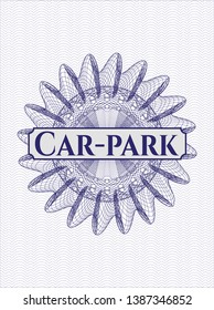 Blue rosette. Linear Illustration with text Car-park inside