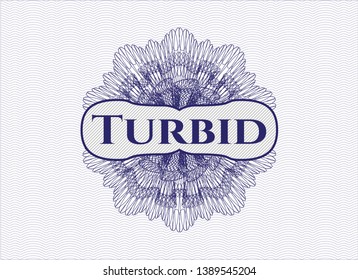 Blue rosette. Linear Illustration with text Turbid inside