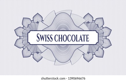 Blue rosette. Linear Illustration. with text Swiss Chocolate inside
