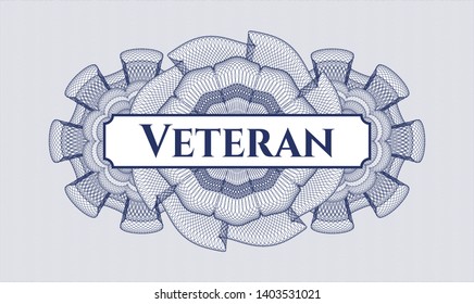 Blue rosette. Linear Illustration. with text Veteran inside
