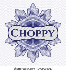 Blue rosette. Linear Illustration with text Choppy inside