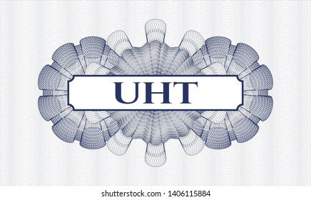 Blue rosette. Linear Illustration. with text UHT inside