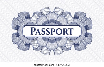 Blue rosette. Linear Illustration. with text Passport inside