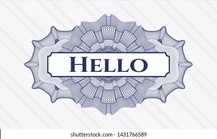 Blue rosette. Linear Illustration. with text Hello inside