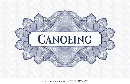 Blue rosette. Linear Illustration. with text Canoeing inside