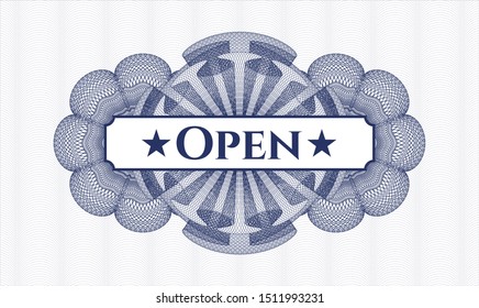 Blue rosette. Linear Illustration. with text Open inside