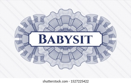 Blue rosette. Linear Illustration. with text Babysit inside