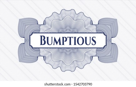 Blue rosette. Linear Illustration. with text Bumptious inside