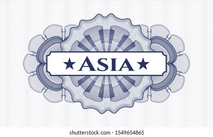 Blue rosette. Linear Illustration. with text Asia inside