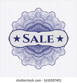 Blue rosette. Linear Illustration with text Sale inside