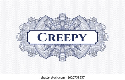 Blue rosette. Linear Illustration. with text Creepy inside