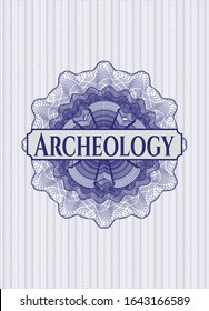 Blue rosette. Linear Illustration with text Archeology inside