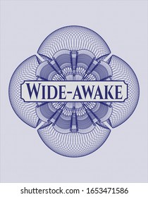 Blue rosette. Linear Illustration with text Wide-awake inside