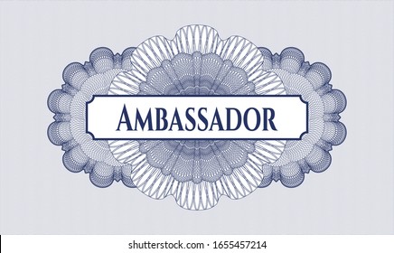 Blue rosette. Linear Illustration. with text Ambassador inside
