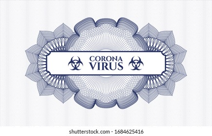 Blue rosette. Linear Illustration. with text Coronavirus inside